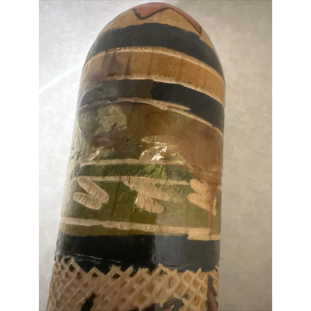 Vintage Original 80's Mexico Hand Carved & Painted Wooden Pinata Bat Stick 23